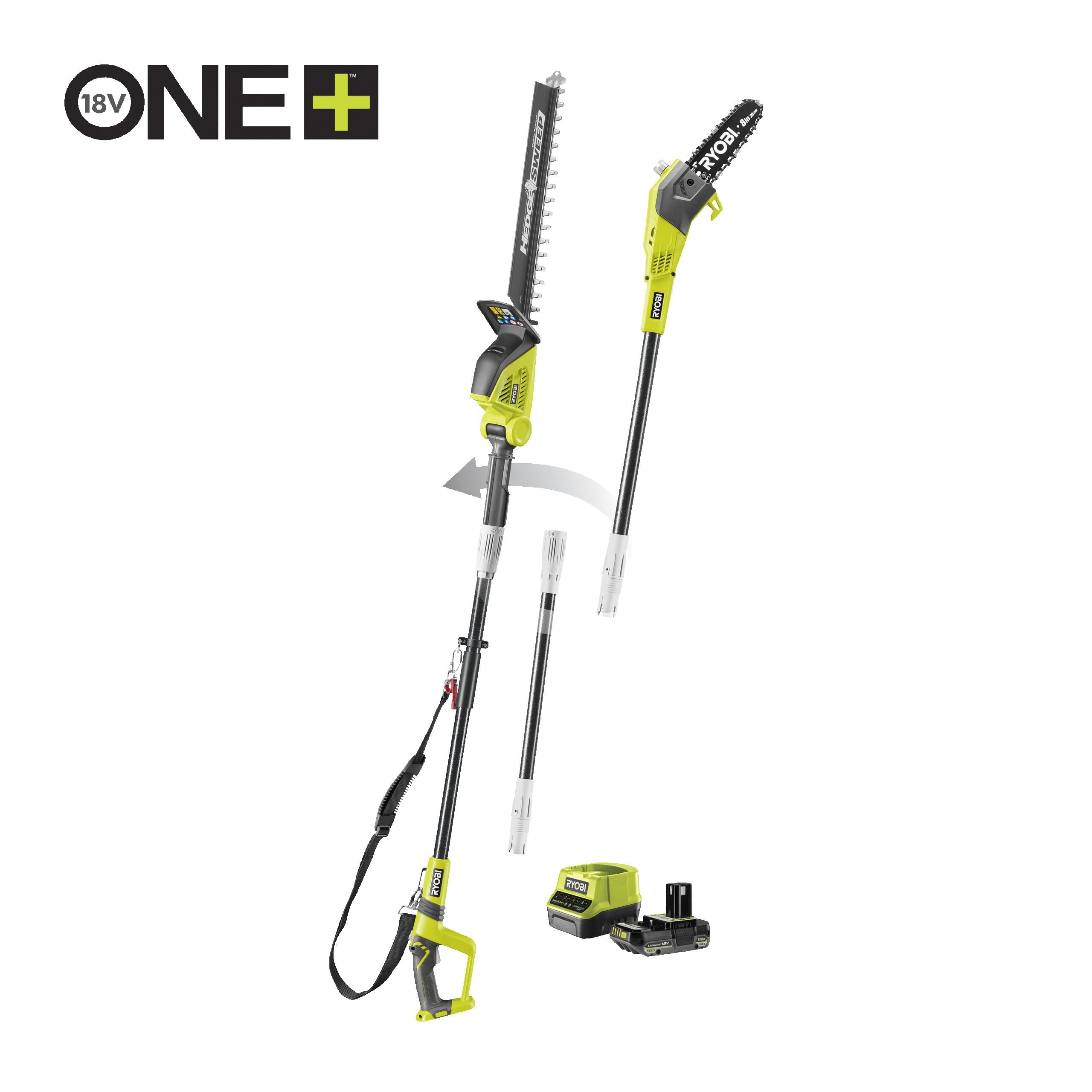 ONE+™ 18V 20 cm Telescopische Accu Snoeikettingzaag & 45 cm Heggenschaar Combokit (incl. 1x 2,0 Ah accu & lader)