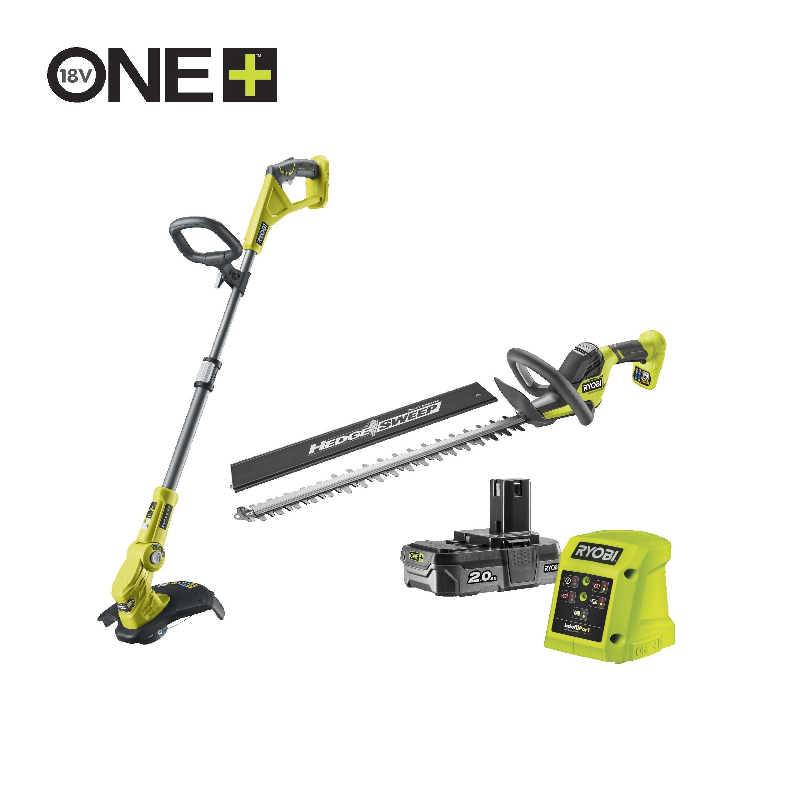 RYOBI ONE+ 18V Accu 55cm Heggenschaar en 30cm Grastrimmer Combokit (incl. 1x 2.0Ah accu en lader)