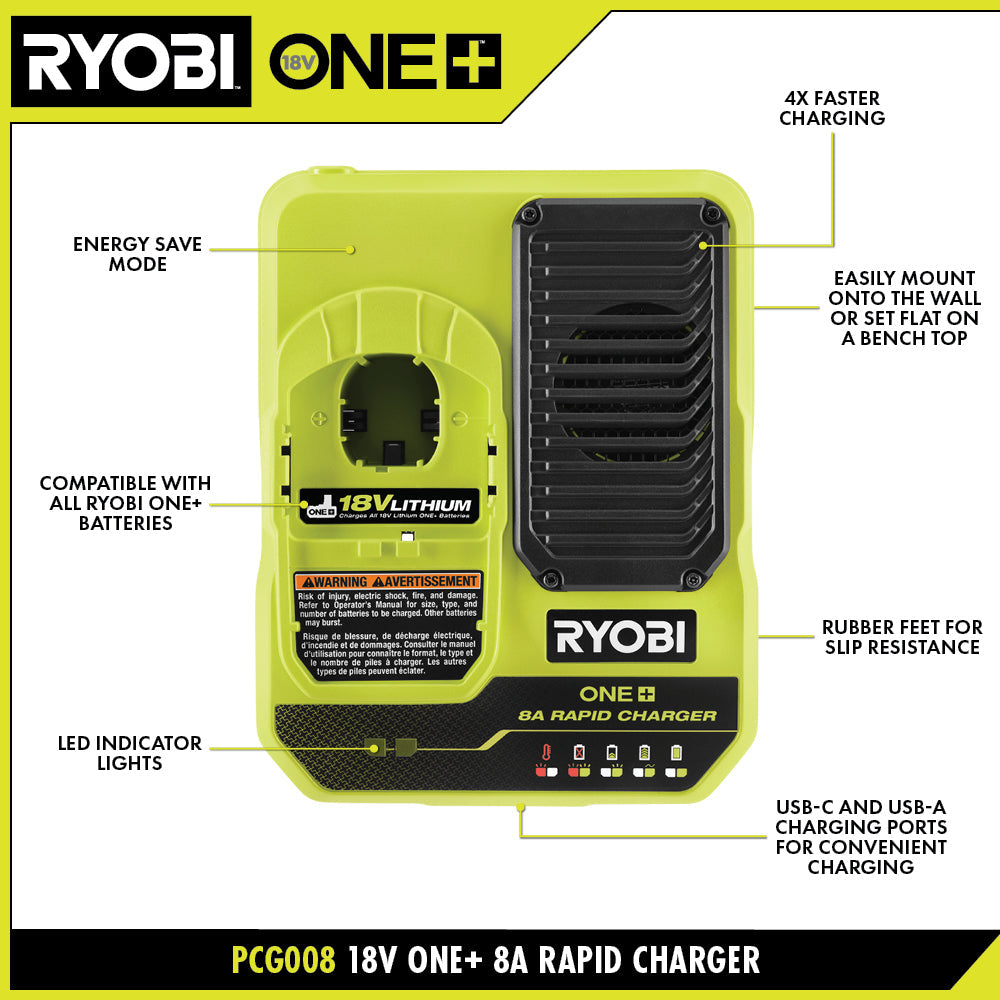 18V ONE+ 8A RAPID CHARGER