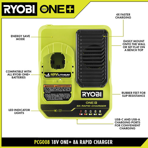 18V ONE+ 8A RAPID CHARGER